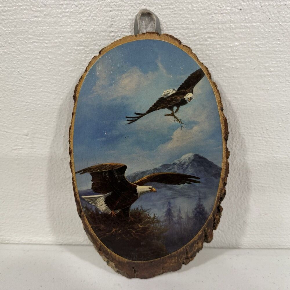 Vintage Bald Eagle Wood Plaque Wisconsin Dells Wall Art Decor Made in USA